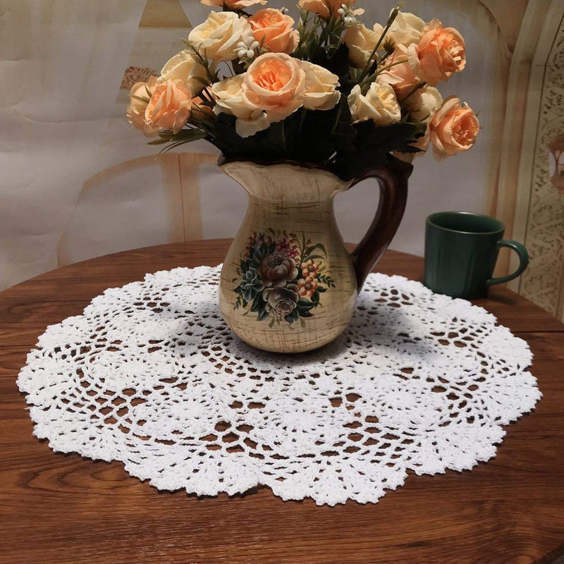 Damanni White Cotton Handmade Crochet Lace Tablecloth Doilies Table Overlay,Round,19 Inch,2PCS - Image 4